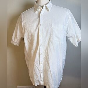 Old Navy Mens Shirt White XL Short Sleeve Button Linen Cotton Blend Beach Casual